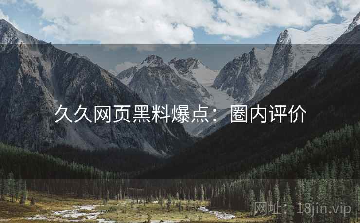 久久网页黑料爆点：圈内评价